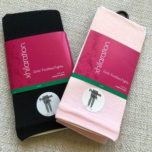 Set of 2 Girls' Footless Tights Black and Pink (NEW)